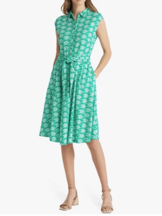 Boden Dresses & Skirts - Boden Green Printed Midi Shirt Dress with Tie Waist